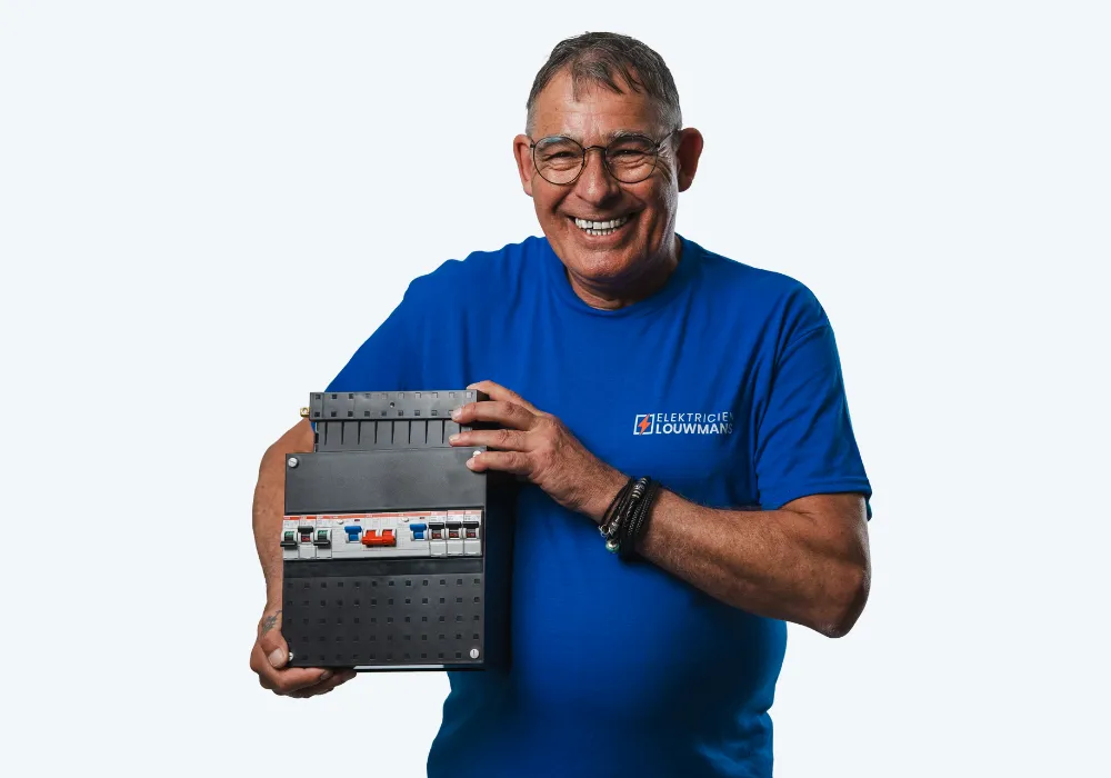 Elektricien houdt een nieuwe groepenkast vast